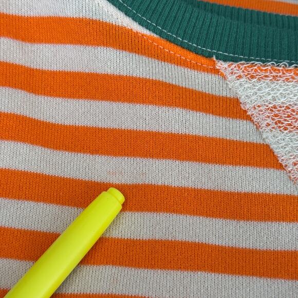 Free People Classic Striped Oversized Crewneck Womens XL Sweater Orange NEW - Picture 7 of 13